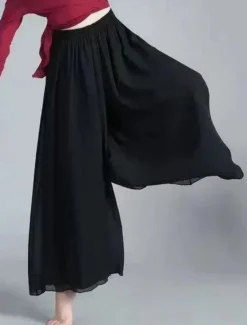 Women's Wide Leg Chinos Active Classic Style Full Length High Waist Plain Elastic Waistband Comfy Soft Comfortable Micro-elastic Outdoor Vacation Street Black White Summer Regular Fit