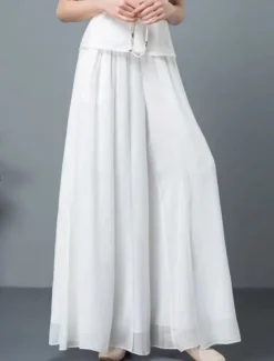 Women's Wide Leg Chinos Active Classic Style Full Length High Waist Plain Elastic Waistband Comfy Soft Comfortable Micro-elastic Outdoor Vacation Street Black White Summer Regular Fit