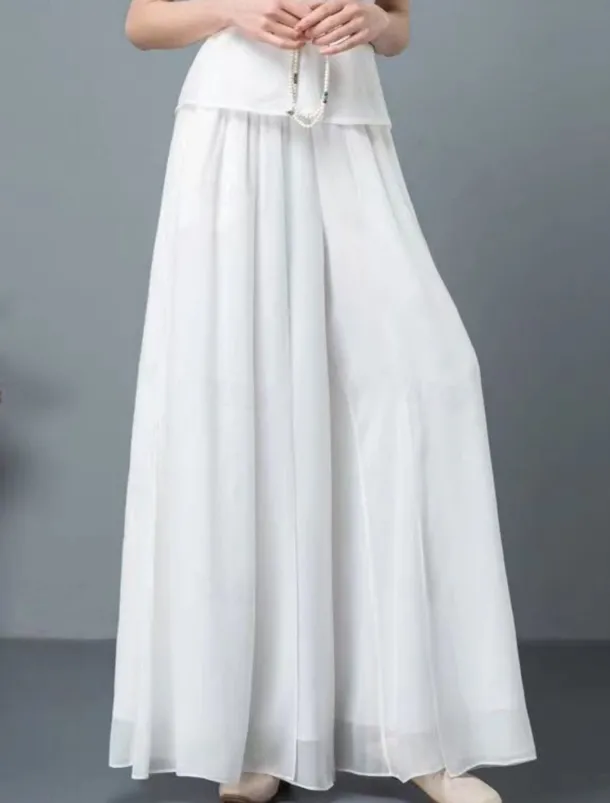 Women's Wide Leg Chinos Active Classic Style Full Length High Waist Plain Elastic Waistband Comfy Soft Comfortable Micro-elastic Outdoor Vacation Street Black White Summer Regular Fit