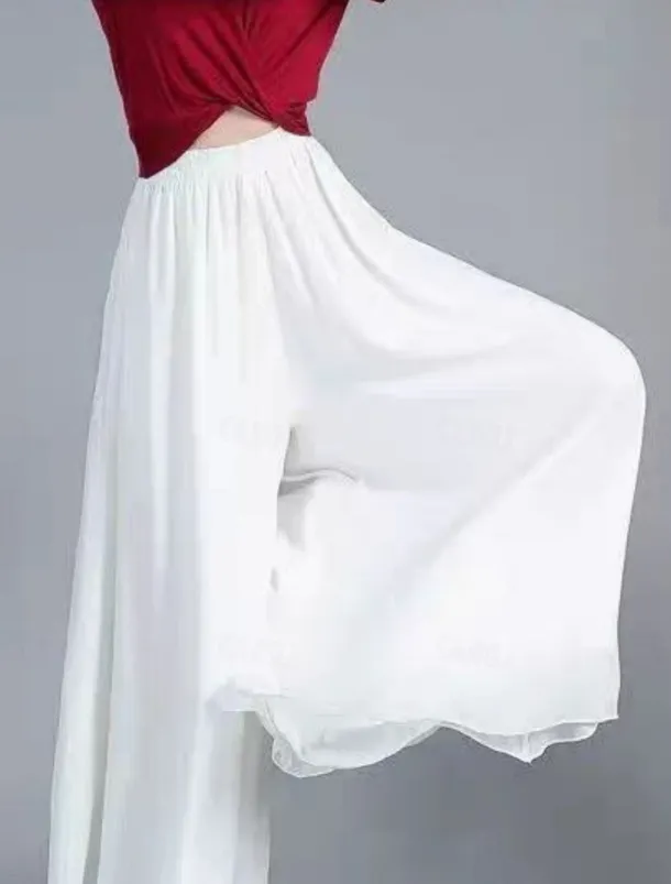 Women's Wide Leg Chinos Active Classic Style Full Length High Waist Plain Elastic Waistband Comfy Soft Comfortable Micro-elastic Outdoor Vacation Street Black White Summer Regular Fit
