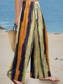 Women's Wide Leg Chinos Baggy Pants Vacation Vintage Fashion Full Length High Waist Floral Graphic Abstract Printing Soft Breathable Micro-elastic Vacation Street Causal Red Blue Orange Summer Spring