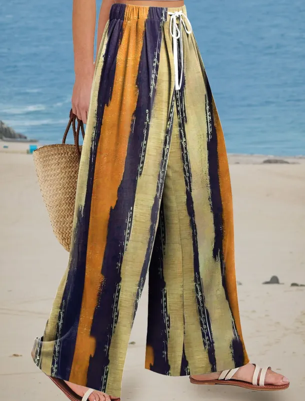 Women's Wide Leg Chinos Baggy Pants Vacation Vintage Fashion Full Length High Waist Floral Graphic Abstract Printing Soft Breathable Micro-elastic Vacation Street Causal Red Blue Orange Summer Spring