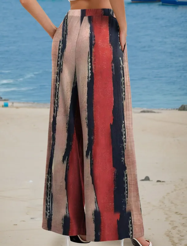 Women's Wide Leg Chinos Baggy Pants Vacation Vintage Fashion Full Length High Waist Floral Graphic Abstract Printing Soft Breathable Micro-elastic Vacation Street Causal Red Blue Orange Summer Spring