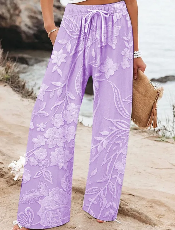 Women's Wide Leg Chinos Baggy Pants Vacation Fashion Hawaiian Full Length High Waist Floral Graphic Printing Soft Breathable Micro-elastic Casual Daily Casual Daily Pink Blue Purple Beige Summer