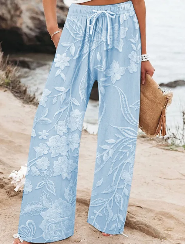 Women's Wide Leg Chinos Baggy Pants Vacation Fashion Hawaiian Full Length High Waist Floral Graphic Printing Soft Breathable Micro-elastic Casual Daily Casual Daily Pink Blue Purple Beige Summer