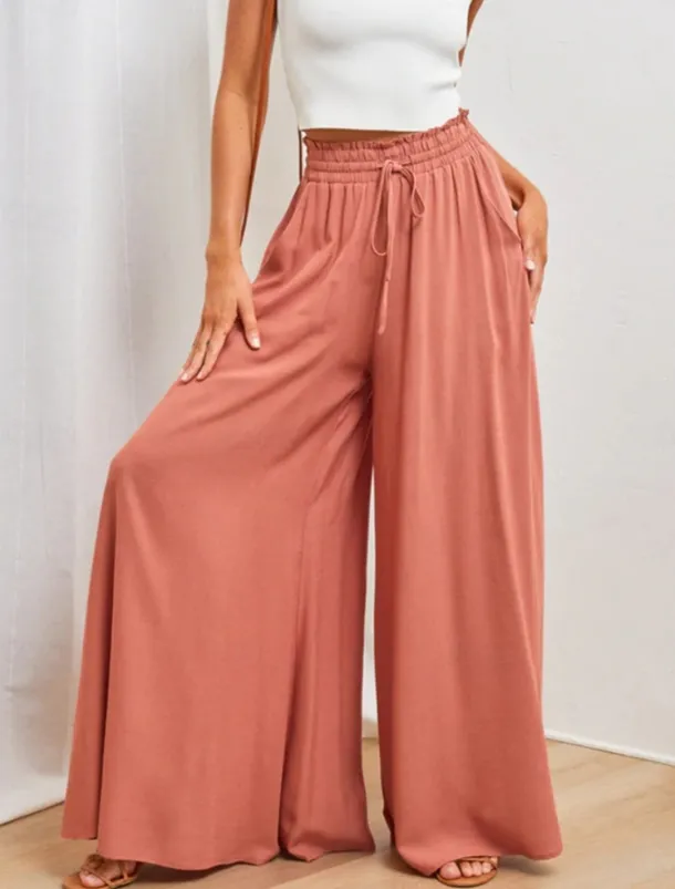 Women's Wide Leg Chinos Baggy Pants Basic Casual Full Length High Waist Plain Pocket Elastic Waistband Comfy Soft Comfortable Micro-elastic Outdoor Street Blue Orange Green Khaki Summer Spring