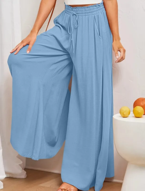 Women's Wide Leg Chinos Baggy Pants Basic Casual Full Length High Waist Plain Pocket Elastic Waistband Comfy Soft Comfortable Micro-elastic Outdoor Street Blue Orange Green Khaki Summer Spring