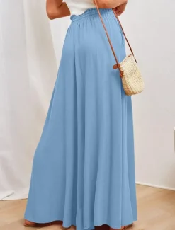 Women's Wide Leg Chinos Baggy Pants Basic Casual Full Length High Waist Plain Pocket Elastic Waistband Comfy Soft Comfortable Micro-elastic Outdoor Street Blue Orange Green Khaki Summer Spring