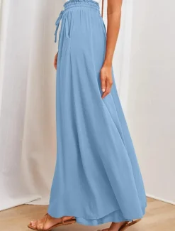 Women's Wide Leg Chinos Baggy Pants Basic Casual Full Length High Waist Plain Pocket Elastic Waistband Comfy Soft Comfortable Micro-elastic Outdoor Street Blue Orange Green Khaki Summer Spring