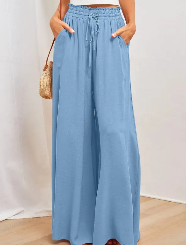 Women's Wide Leg Chinos Baggy Pants Basic Casual Full Length High Waist Plain Pocket Elastic Waistband Comfy Soft Comfortable Micro-elastic Outdoor Street Blue Orange Green Khaki Summer Spring