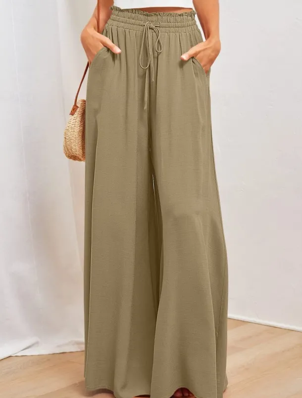 Women's Wide Leg Chinos Baggy Pants Basic Casual Full Length High Waist Plain Pocket Elastic Waistband Comfy Soft Comfortable Micro-elastic Outdoor Street Blue Orange Green Khaki Summer Spring