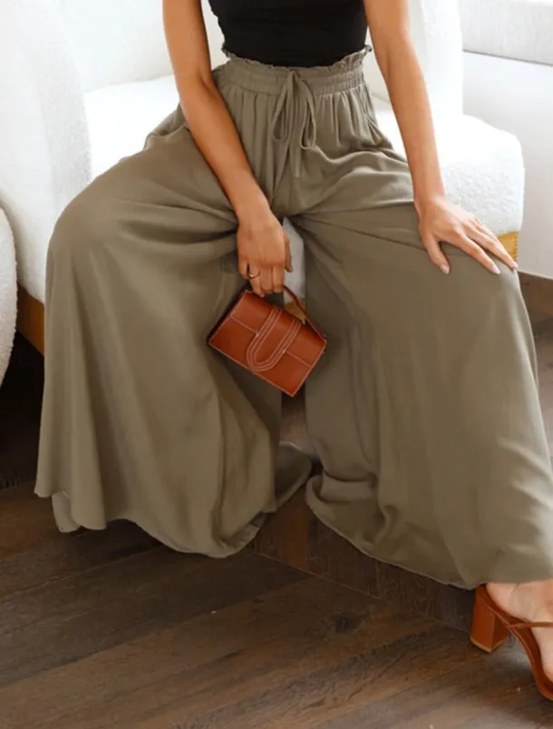 Women's Wide Leg Chinos Baggy Pants Basic Casual Full Length High Waist Plain Pocket Elastic Waistband Comfy Soft Comfortable Micro-elastic Outdoor Street Blue Orange Green Khaki Summer Spring