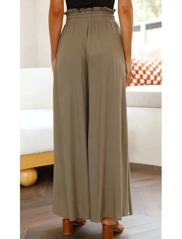 Women's Wide Leg Chinos Baggy Pants Basic Casual Full Length High Waist Plain Pocket Elastic Waistband Comfy Soft Comfortable Micro-elastic Outdoor Street Blue Orange Green Khaki Summer Spring