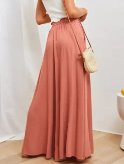 Women's Wide Leg Chinos Baggy Pants Basic Casual Full Length High Waist Plain Pocket Elastic Waistband Comfy Soft Comfortable Micro-elastic Outdoor Street Blue Orange Green Khaki Summer Spring