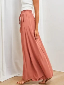 Women's Wide Leg Chinos Baggy Pants Basic Casual Full Length High Waist Plain Pocket Elastic Waistband Comfy Soft Comfortable Micro-elastic Outdoor Street Blue Orange Green Khaki Summer Spring