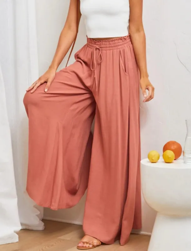 Women's Wide Leg Chinos Baggy Pants Basic Casual Full Length High Waist Plain Pocket Elastic Waistband Comfy Soft Comfortable Micro-elastic Outdoor Street Blue Orange Green Khaki Summer Spring