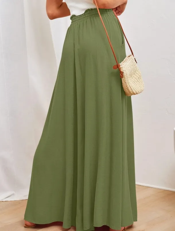 Women's Wide Leg Chinos Baggy Pants Basic Casual Full Length High Waist Plain Pocket Elastic Waistband Comfy Soft Comfortable Micro-elastic Outdoor Street Blue Orange Green Khaki Summer Spring