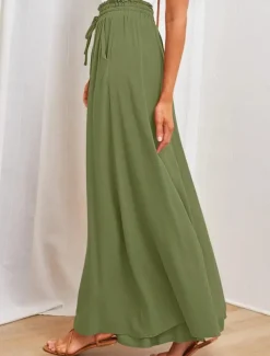 Women's Wide Leg Chinos Baggy Pants Basic Casual Full Length High Waist Plain Pocket Elastic Waistband Comfy Soft Comfortable Micro-elastic Outdoor Street Blue Orange Green Khaki Summer Spring