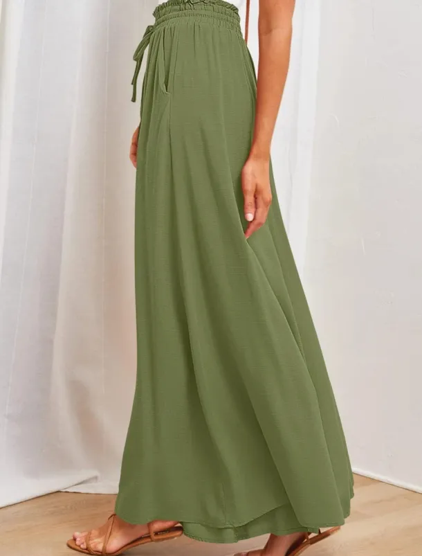 Women's Wide Leg Chinos Baggy Pants Basic Casual Full Length High Waist Plain Pocket Elastic Waistband Comfy Soft Comfortable Micro-elastic Outdoor Street Blue Orange Green Khaki Summer Spring