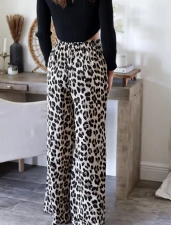 Women's Wide Leg Chinos Fashion Streetwear Full Length High Waist Leopard Pocket Elastic Waistband Comfy Soft Comfortable Micro-elastic Outdoor Street Leopard Summer Spring Fall Regular Fit