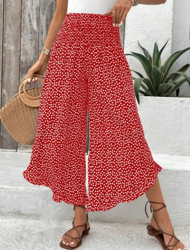 Women's Wide Leg Chinos Fashion Streetwear Full Length High Waist Polka Dot Pocket Elastic Waistband Print Comfy Soft Comfortable Micro-elastic Outdoor Street Black Red Green Spring Fall Regular Fit