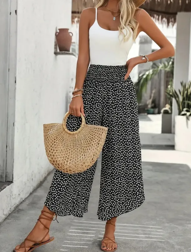 Women's Wide Leg Chinos Fashion Streetwear Full Length High Waist Polka Dot Pocket Elastic Waistband Print Comfy Soft Comfortable Micro-elastic Outdoor Street Black Red Green Spring Fall Regular Fit