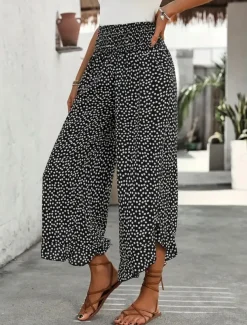 Women's Wide Leg Chinos Fashion Streetwear Full Length High Waist Polka Dot Pocket Elastic Waistband Print Comfy Soft Comfortable Micro-elastic Outdoor Street Black Red Green Spring Fall Regular Fit