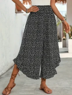 Women's Wide Leg Chinos Fashion Streetwear Full Length High Waist Polka Dot Pocket Elastic Waistband Print Comfy Soft Comfortable Micro-elastic Outdoor Street Black Red Green Spring Fall Regular Fit