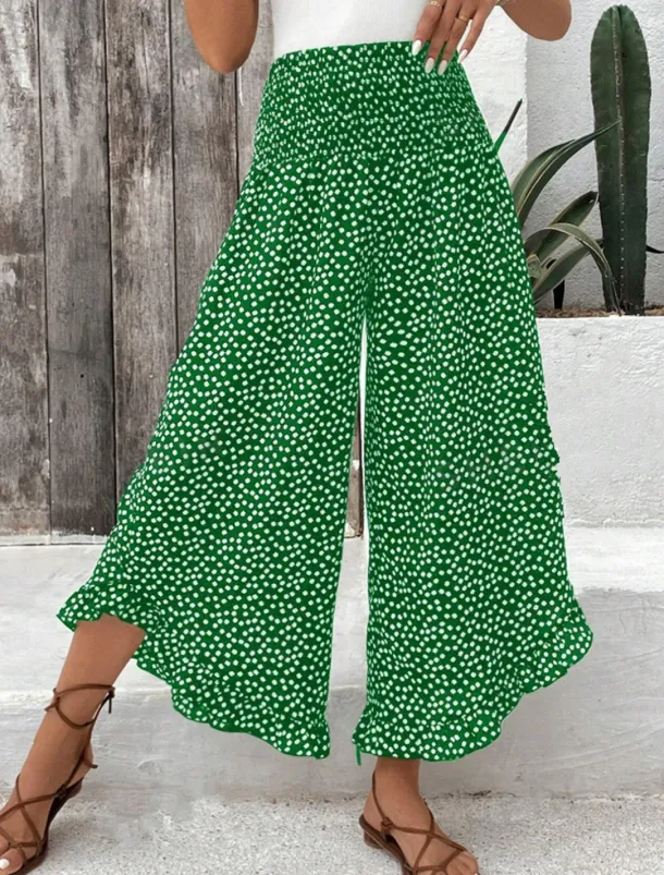 Women's Wide Leg Chinos Fashion Streetwear Full Length High Waist Polka Dot Pocket Elastic Waistband Print Comfy Soft Comfortable Micro-elastic Outdoor Street Black Red Green Spring Fall Regular Fit