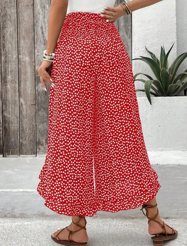 Women's Wide Leg Chinos Fashion Streetwear Full Length High Waist Polka Dot Pocket Elastic Waistband Print Comfy Soft Comfortable Micro-elastic Outdoor Street Black Red Green Spring Fall Regular Fit