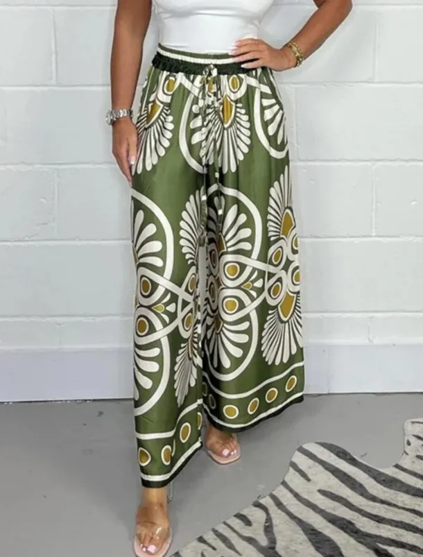 Women's Wide Leg Chinos Fashion Streetwear Full Length High Waist Floral Elastic Waistband Print Comfy Soft Comfortable Micro-elastic Outdoor Street Apple Green Black Dark Navy Green Summer Spring