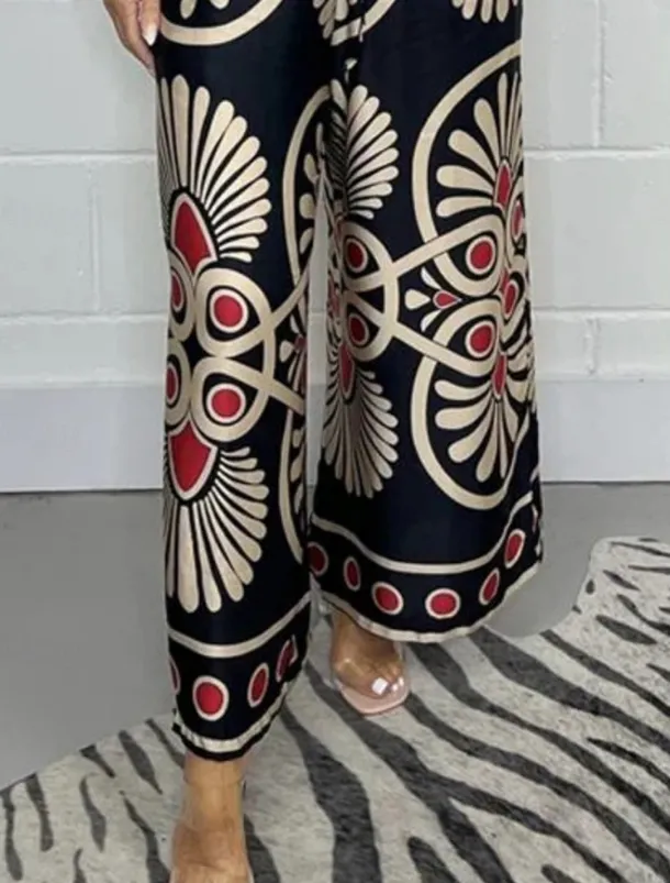 Women's Wide Leg Chinos Fashion Streetwear Full Length High Waist Floral Elastic Waistband Print Comfy Soft Comfortable Micro-elastic Outdoor Street Apple Green Black Dark Navy Green Summer Spring