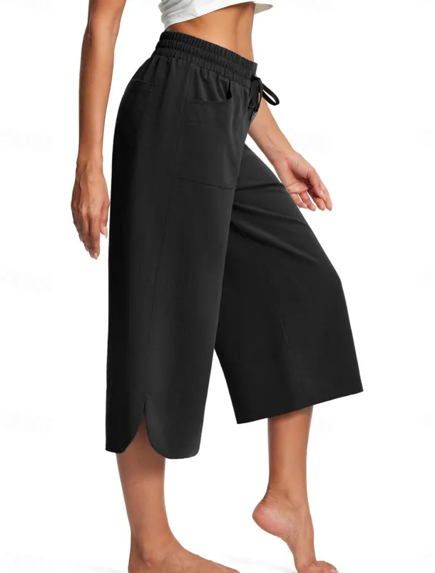 Women's Wide Leg Chinos Fashion Streetwear Calf-Length High Waist Plain Pocket Elastic Waistband Comfy Soft Comfortable Micro-elastic Outdoor Street Navy-blue Army Green Black Blue Summer Spring
