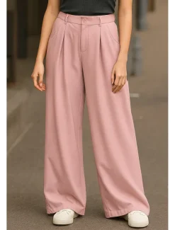 Women's Wide Leg Chinos Pants Trousers Basic Casual Full Length High Waist Plain Comfort Outdoor Inelastic Vacation Street Daily Pink Beige Gray Light Blue Summer Spring Loose Fit