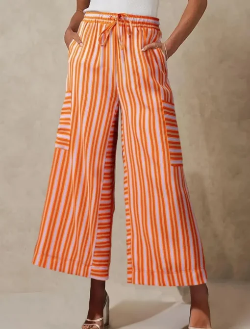 Women's Wide Leg Chinos Vacation Fashion Streetwear Full Length High Waist Plain Elastic Waistband Printing Comfy Soft Comfortable Micro-elastic Outdoor Vacation Street Orange red Blue Orange Green