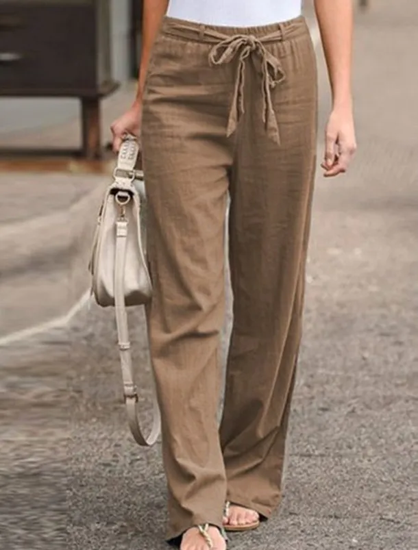 Women's Wide Leg Cotton Linen Pants Pants Trousers Streetwear Casual Long High Waist Plain Pocket High Cut Breathability Soft Micro-elastic Vacation Street Daily Wear Black White Light Green Blue