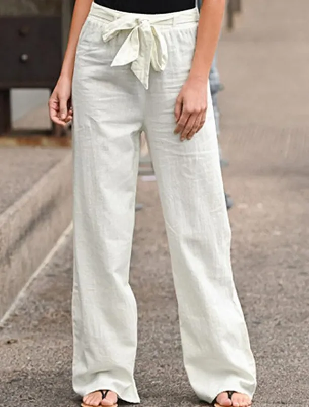 Women's Wide Leg Cotton Linen Pants Pants Trousers Streetwear Casual Long High Waist Plain Pocket High Cut Breathability Soft Micro-elastic Vacation Street Daily Wear Black White Light Green Blue
