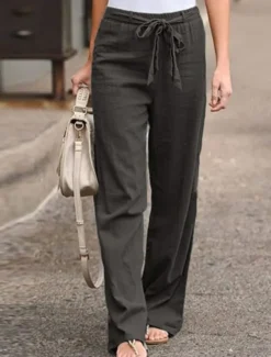 Women's Wide Leg Cotton Linen Pants Pants Trousers Streetwear Casual Long High Waist Plain Pocket High Cut Breathability Soft Micro-elastic Vacation Street Daily Wear Black White Light Green Blue