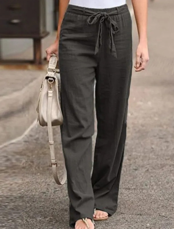 Women's Wide Leg Cotton Linen Pants Pants Trousers Streetwear Casual Long High Waist Plain Pocket High Cut Breathability Soft Micro-elastic Vacation Street Daily Wear Black White Light Green Blue
