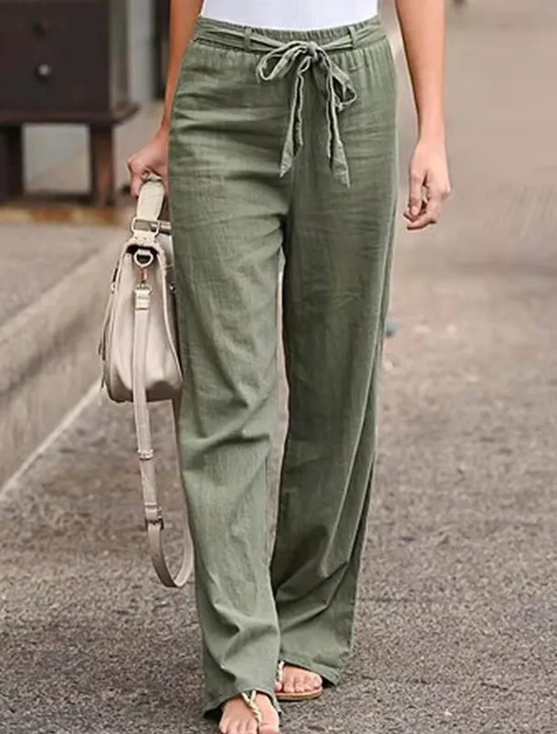 Women's Wide Leg Cotton Linen Pants Pants Trousers Streetwear Casual Long High Waist Plain Pocket High Cut Breathability Soft Micro-elastic Vacation Street Daily Wear Black White Light Green Blue