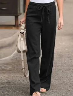 Women's Wide Leg Cotton Linen Pants Pants Trousers Streetwear Casual Long High Waist Plain Pocket High Cut Breathability Soft Micro-elastic Vacation Street Daily Wear Black White Light Green Blue