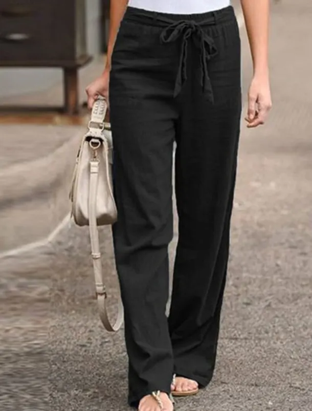 Women's Wide Leg Cotton Linen Pants Pants Trousers Streetwear Casual Long High Waist Plain Pocket High Cut Breathability Soft Micro-elastic Vacation Street Daily Wear Black White Light Green Blue