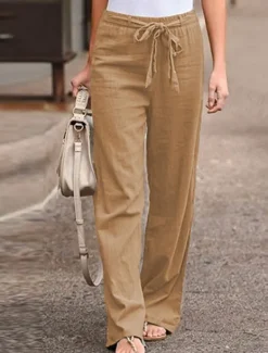 Women's Wide Leg Cotton Linen Pants Pants Trousers Streetwear Casual Long High Waist Plain Pocket High Cut Breathability Soft Micro-elastic Vacation Street Daily Wear Black White Light Green Blue