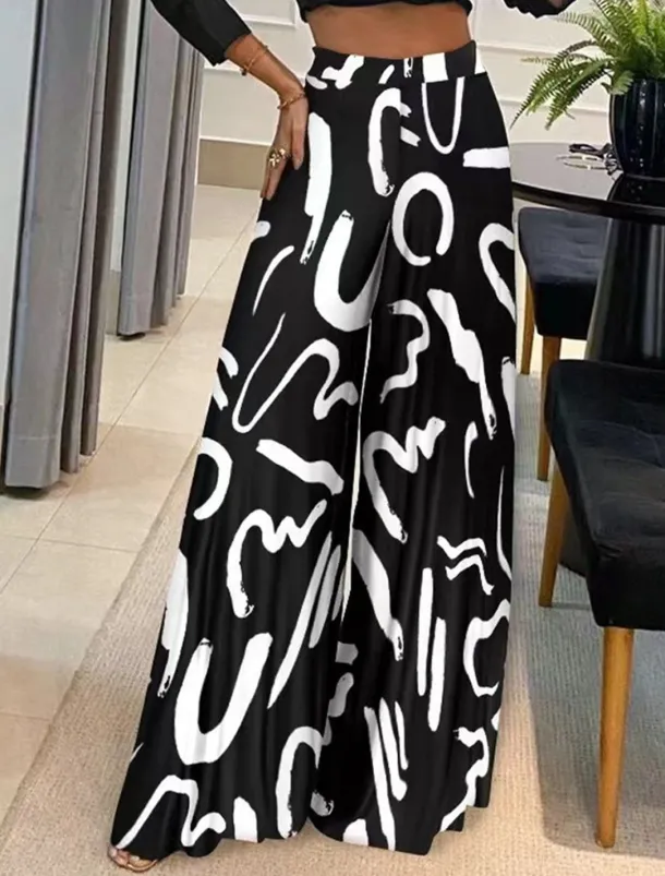 Women's Wide Leg Pants Trousers Fashion Streetwear Full Length High Waist Geometric Letter Printing High Cut Comfort Breathability Soft Micro-elastic Vacation Street Daily Apricot Black Fall Winter