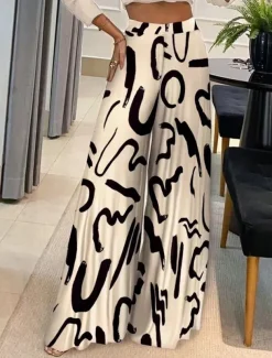 Women's Wide Leg Pants Trousers Fashion Streetwear Full Length High Waist Geometric Letter Printing High Cut Comfort Breathability Soft Micro-elastic Vacation Street Daily Apricot Black Fall Winter