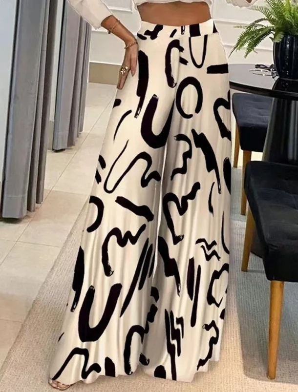 Women's Wide Leg Pants Trousers Fashion Streetwear Full Length High Waist Geometric Letter Printing High Cut Comfort Breathability Soft Micro-elastic Vacation Street Daily Apricot Black Fall Winter