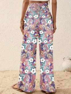 Women's Wide Leg Pants Trousers Casual Daily Long Floral Wide Leg Printing Breathability Comfortable Micro-elastic Vacation Weekend Pink Navy Blue Blue Apricot Spring & Summer Regular Fit