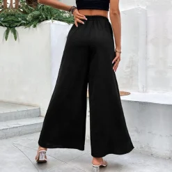 Women's Wide Leg Pants Trousers Casual Daily Full Length High Waist Plain Split Side Button Breathability Comfortable Micro-elastic Going out Black Spring & Summer Loose Fit