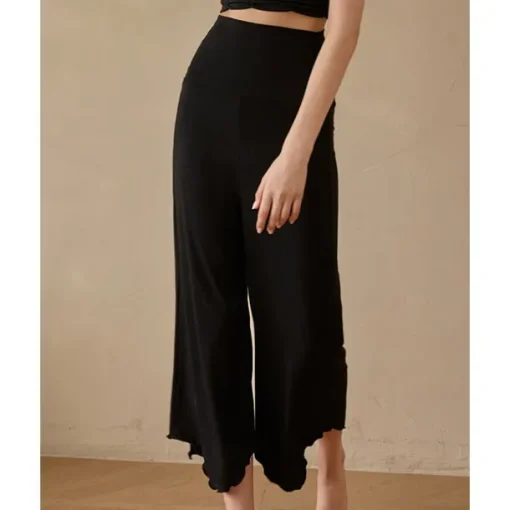 Women's Wide Leg Pants Yoga Pants Cropped Pants High Waist Yoga Fitness Pilates Pants Apricot Black Blue Spandex Winter Sports Activewear High Elasticity