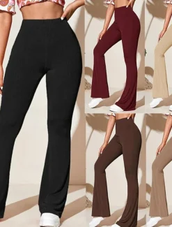 Women's Wide Leg Tights Casual / Sporty Full Length High Waist Plain High Cut Comfy Soft Comfortable Micro-elastic Yoga Camel Black Wine Khaki Spring & Fall Regular Fit